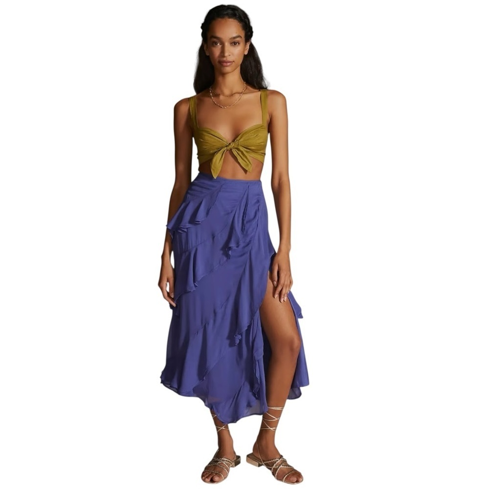 Anthropologie Purple Ruffled Skirt‎ with Deep Side Slit​​​